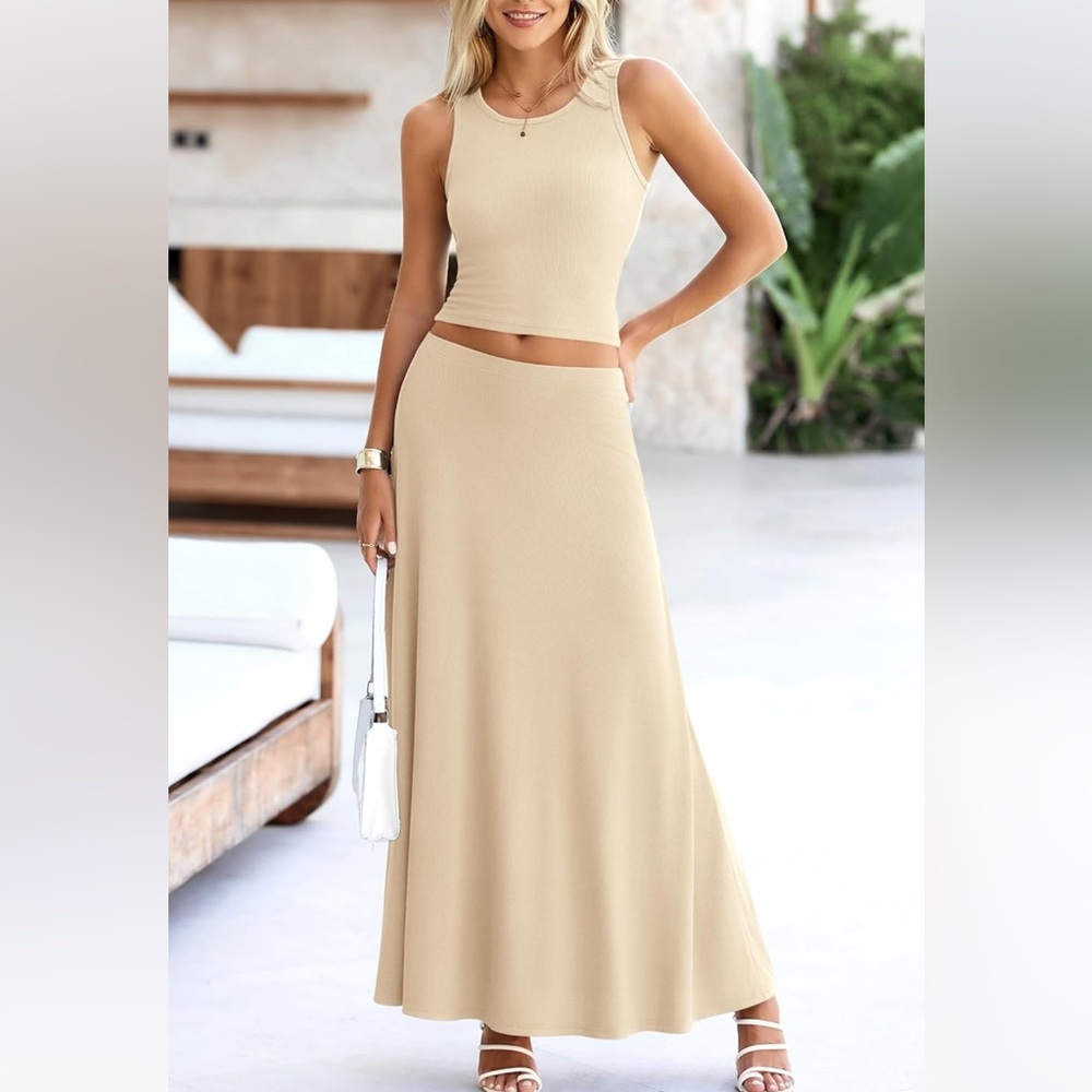2 Piece Beige Maxi Skirt Set